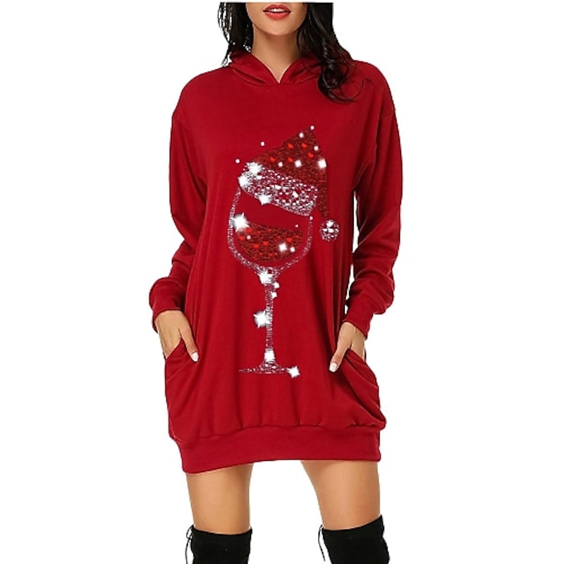 Christmas Santa Claus Dress Hoodie Pullover Classic Basic Kawaii For Women's Adults' Christmas New Year 3D Print Dailywear3