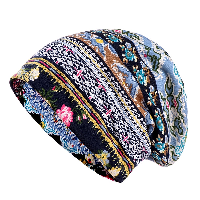 1pcs Bohemia Soft Flower Print Beanie Hat Thin Style Comfortable Cap Circumference 56-58CM2