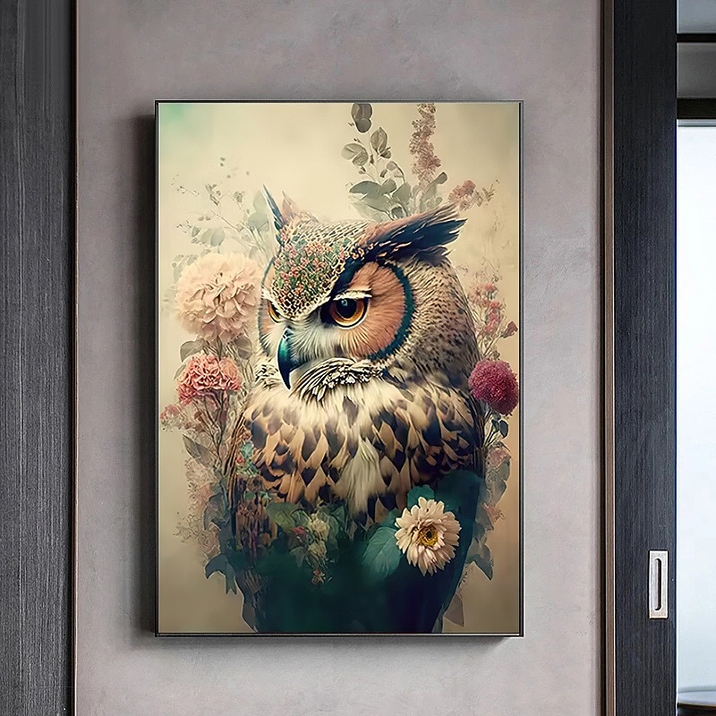 Animal Wall Art CanvasVintage Flower Owl Prints and Posters Pictures Decorative Fabric Painting For Living Room Pictures No Frame4
