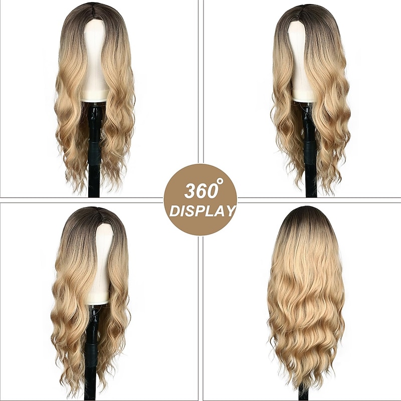 Ombre Blonde Wig Long Blonde Wavy Wigs for Women 26 Inch Middle Part Natural Curly Synthetic Wig Heat Resistan Fiber Wig for Daily Party Use3