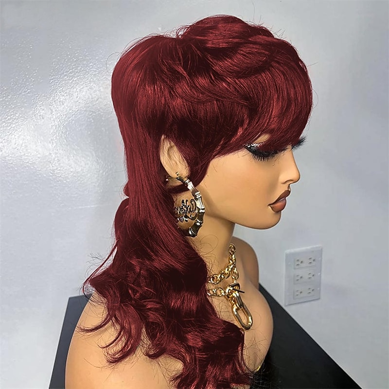 Daily Use 20inch Body Wave Synthetic Heat Resistant Hair Replacement Wigs Halloween Cosplay Wig 80s90s Mullet Wigs for Women Mullet Pixie Cut Wig With Bangs Christmas Party Wigs2