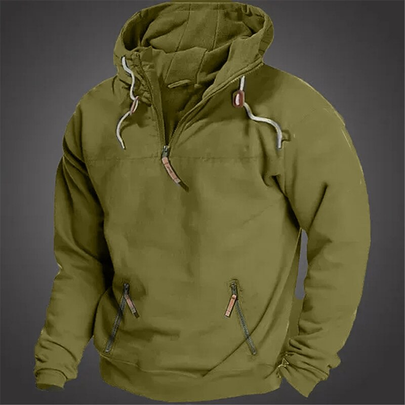 Men's Hoodie Quarter Zip Hoodie Tactical Black Army Green Blue Brown Hooded Color Block Zipper Sports & Outdoor Daily Holiday Corduroy Streetwear Cool Casual Spring &  Fall Clothing Apparel Hoodies
