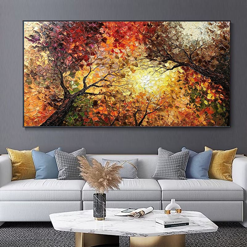 Hand-Painted Oil Paintings Canvas Wall Art Decoration Modern Abstract  Autumn Nature Scenery Trees are Luxuriant  for Home Decor Rolled Frameless Unstretched Painting4