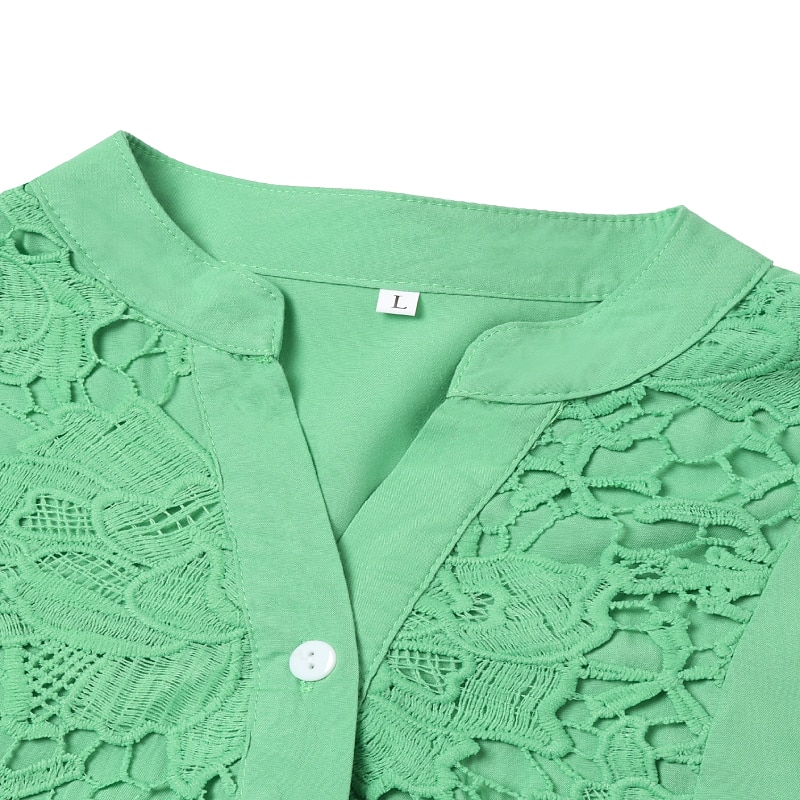 Women's Shirt Lace Shirt Tunic Shirts Blouse Elegant Vacation Ladies Solid Color Floral Lace Crochet Long Sleeve Regular Tops Shirt Collar Party Casual Daily Black White Wine Mint Green4