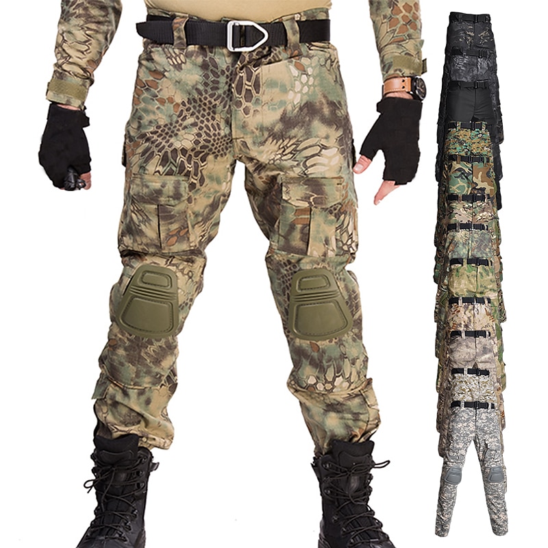 Men's Cargo Pants Cargo Trousers Combat Trousers Tactical Pants Camo Pants Knee Pads Camo Camouflage Ripstop Breathable Outdoor Military Tactical Jungle Digital Police black python pattern
