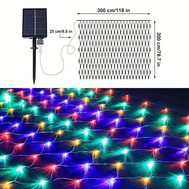 1 Pack Solar Outdoor Net String Lights, 9.8*6.6FT Outside Bushes Mesh Lights, Solar Garden Tree Lights, Waterproof Auto On/Off with Remote 8 Modes for Curtain Yard Balcony Gazebo3