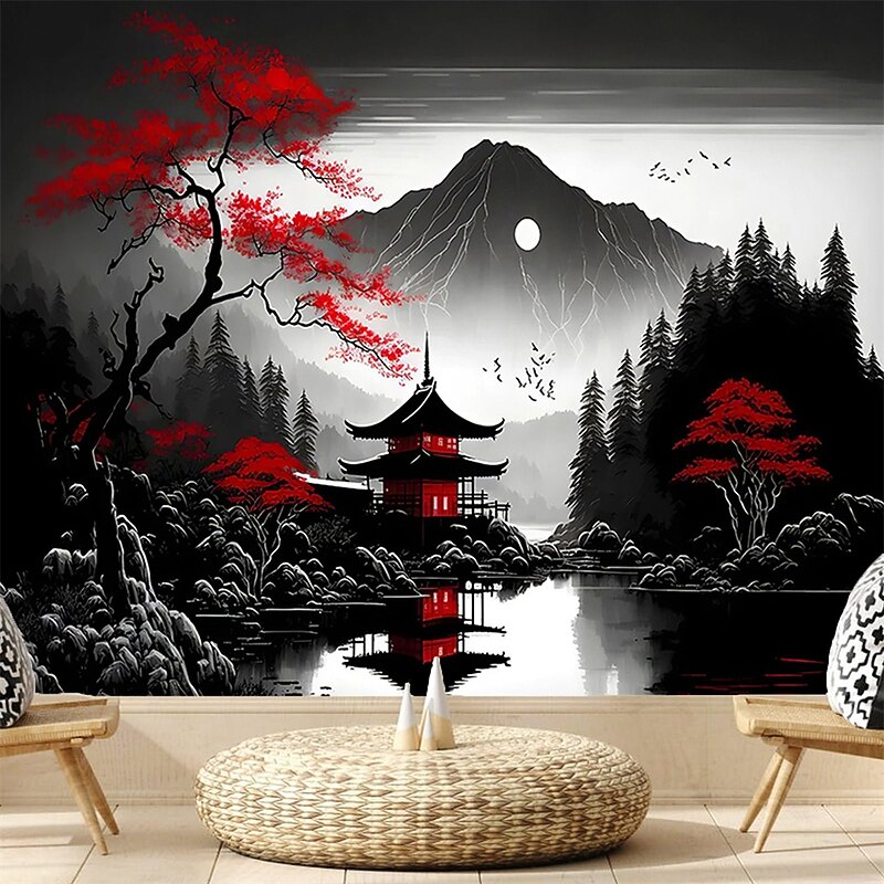 Cool Wallpapers Japenese Wallpaper Wall Mural Landscape Wall Covering Sticker Peel and Stick Removable PVC/Vinyl Material Self Adhesive/Adhesive Required Wall Decor for Living Room Kitchen Bathroom