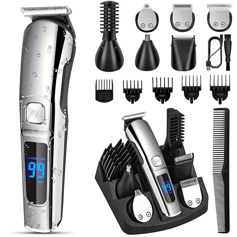 Hair Clipper Waterproof Beard Trimmer for Men - Includes Nose Hair Trimmer Body Shaver and Grooming Kit - Perfect Gift for Father's Day