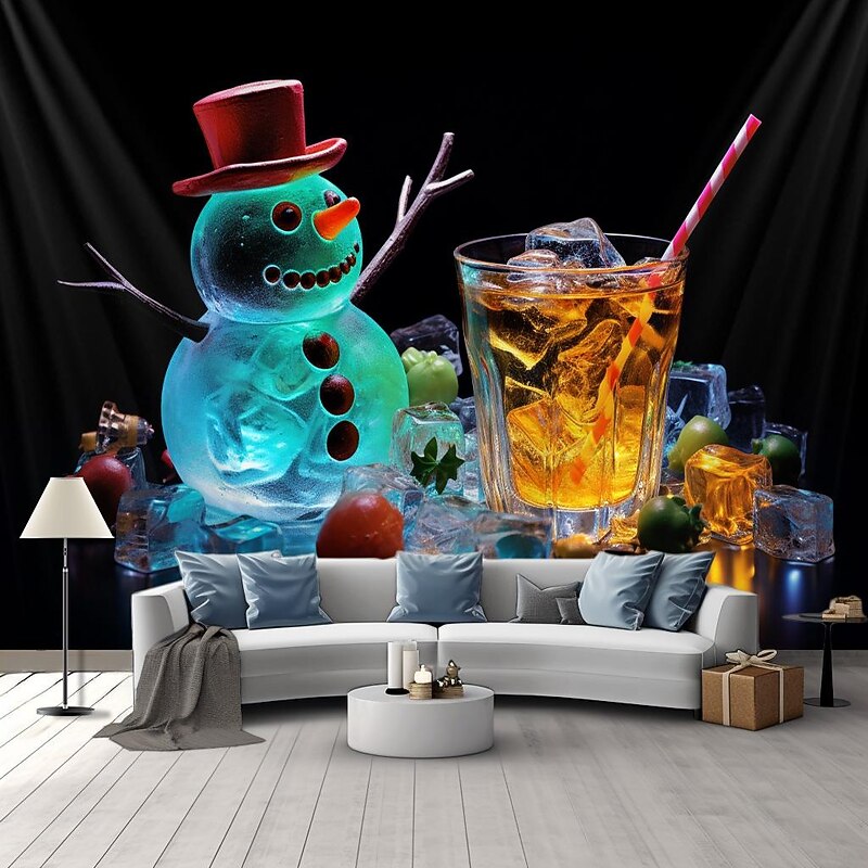 Christmas Decorations Blacklight Tapestry UV Reactive Glow in the Dark Snowman Xmas Trippy Bar Misty Hanging Tapestry Wall Art Mural for Living Room Bedroom4