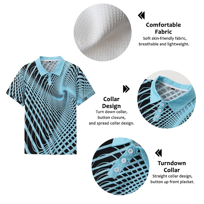 Men's Geometric Waffle Polo Shirts Golf Shirt Short Sleeve Polo Shirts Collared Shirts Business Casual Vacation Wear Formal Wear Festival Wear 3D Print Buttons White Yellow Royal Blue2