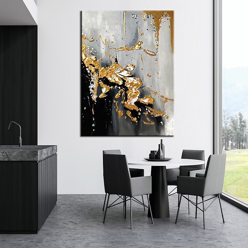 Large Hand Painted Golden Oil Painting foil Oil Painting Handmade Original Oil Painting Abstract Modern On Canvas Golden Leaf  Wall Handmade Art Decor Rolled Canvas No Frame Unstretched4