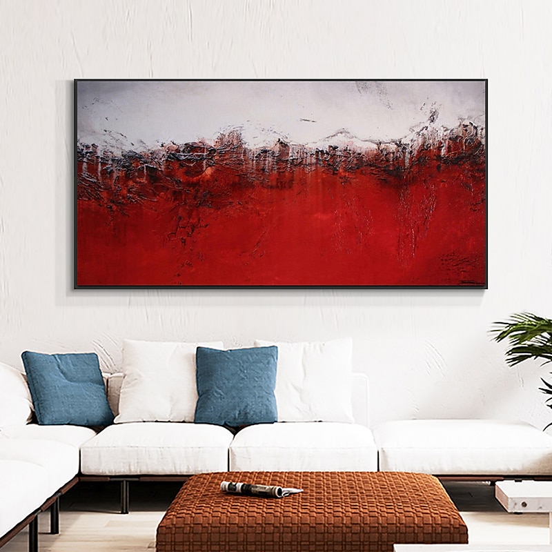 Handmade Oil Painting Acrylic Canvas Wall Art Decoration Modern Zhao Wuji-Kiminimalist Style Red Abstract Texture for Home Decor Rolled Frameless Unstretched Painting4