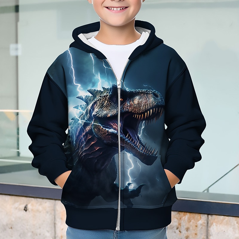 Boys 3D Dinosaur Hoodie Coat Outerwear Long Sleeve 3D Print Fall Winter Fashion Streetwear Cool Kids 3-12 Years Outdoor Casual Daily Regular Fit4