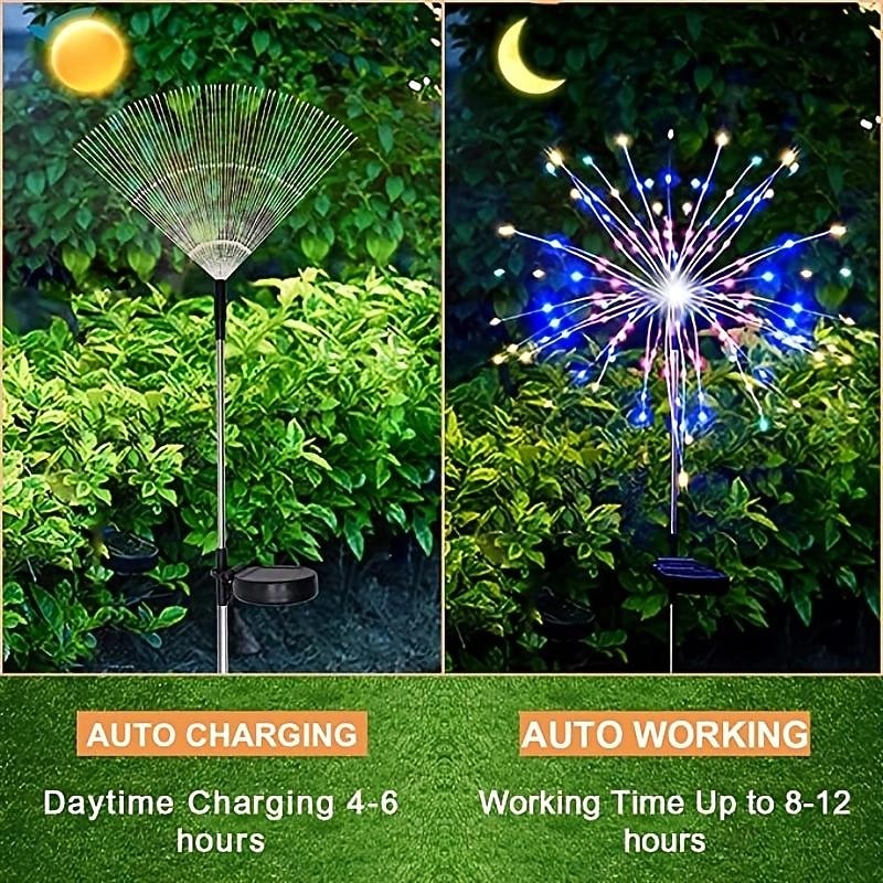 2pc Solar Firework Lights, Outdoor Solar Garden Lights, 90/120/150/200 LEDs Waterproof Copper Wire, 8 Lighting Modes Waterproof Solar Garden Firework Lights for Yard Backyard Path Festival Decor4