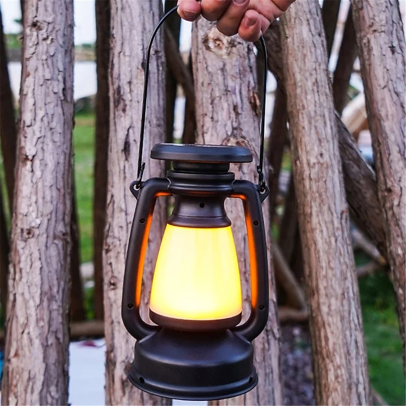 New Retro Lamp Tri-Color Led Stepless Dimming Light Source Portable Hanging Solar Charging USB Camping Outdoor Lighting 1PC3