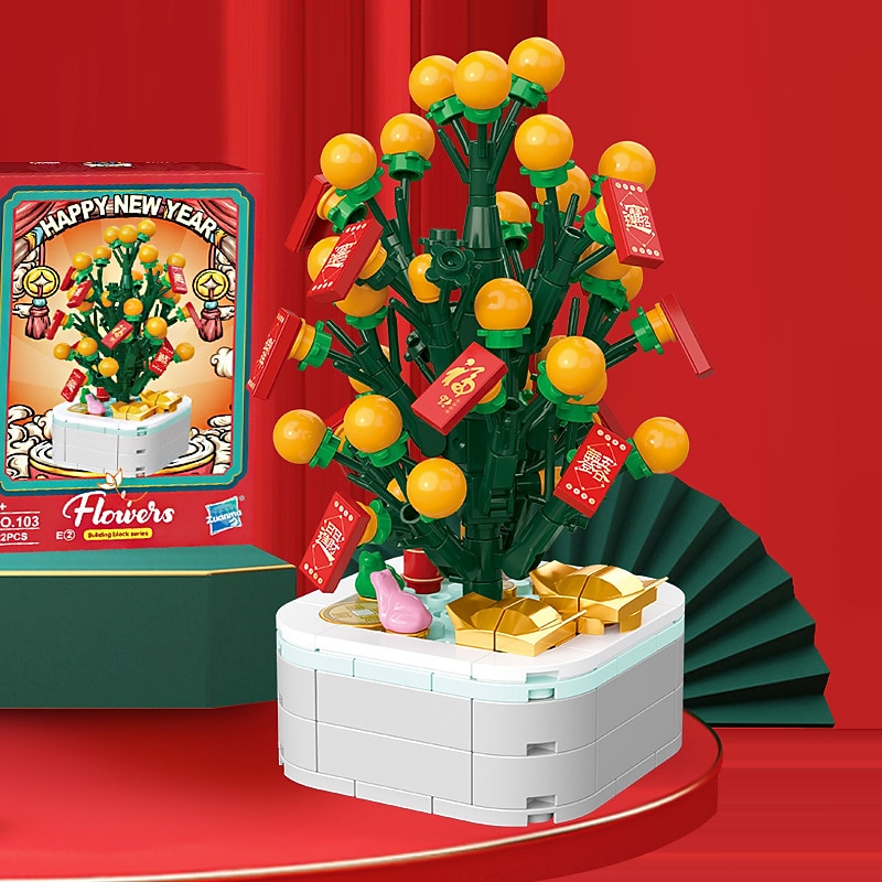 Orange Tree New Year China-chic Gift Potted Children Diy Assembled Small Particle Building Block Toys4