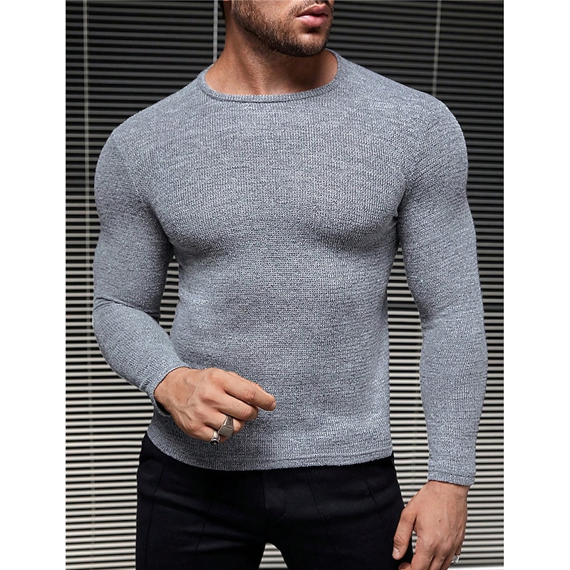 Men's Waffle Tee T Shirt Waffle Knit Tee Tee Top Long Sleeve Crew Neck Spring &  Fall Plain Fashion Designer Basic Vacation Street Going out Gray Top Tee for Men