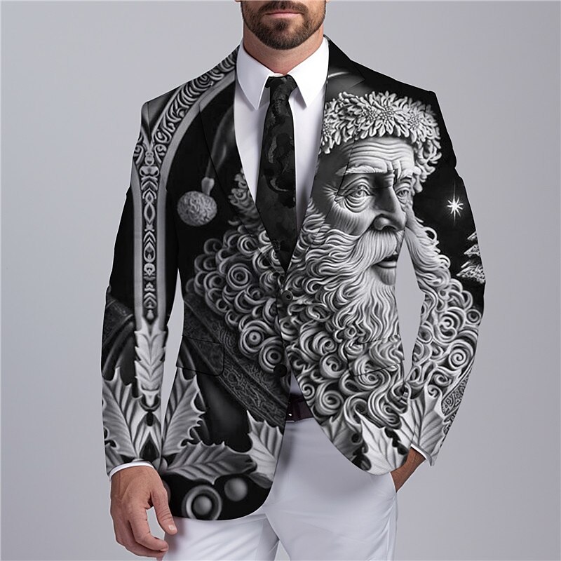 Men's Santa Claus Long Sleeve Turndown Business Work Wear to work Going out Buttons Print Multi Pocket2