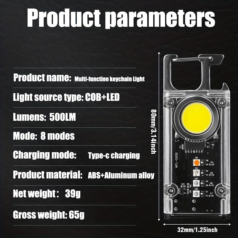 Multifunctional Keychain Light with Hook - USB Rechargeable Mini Flashlight & Work Ligh UV Black Light for Home,Outdoor, Camping, Running and Fishing 1/2pcs3