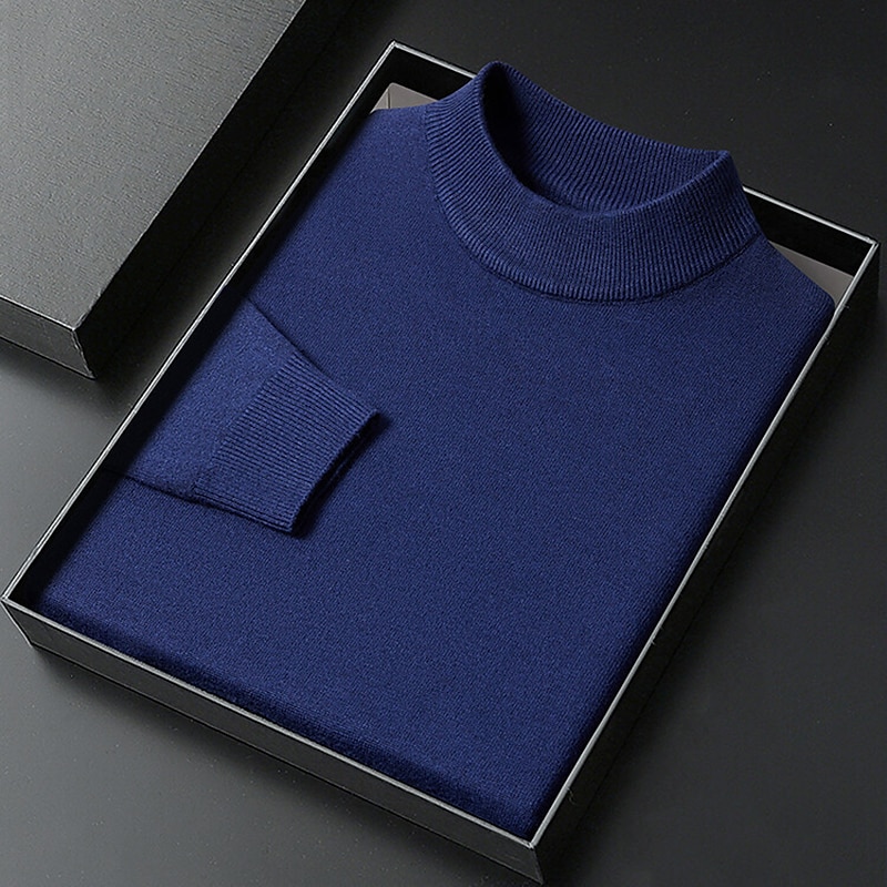 Men's Turtleneck Sweater Pullover Sweater Jumper Jumper Ribbed Knit Regular Tops Knitted Plain Mock Neck Keep Warm Modern Contemporary Daily Wear Going out Clothing Apparel Fall Winter Black White S4