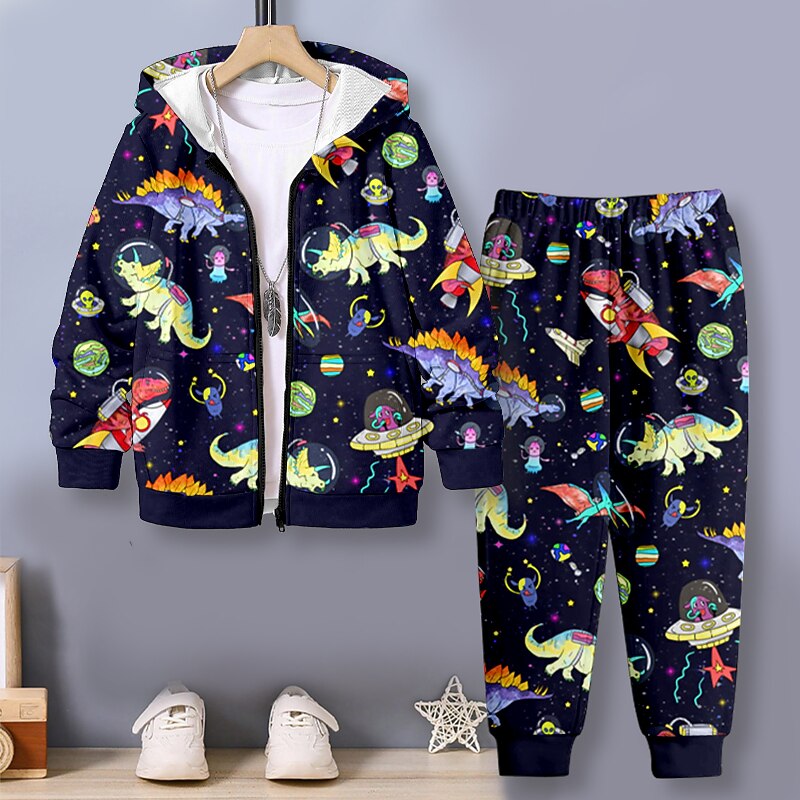 Boys 3D Dinosaur Hoodie & Pants Set Long Sleeve 3D Printing Fall Winter Active Fashion Cool Polyester Kids 3-12 Years Outdoor Street Vacation Regular Fit4