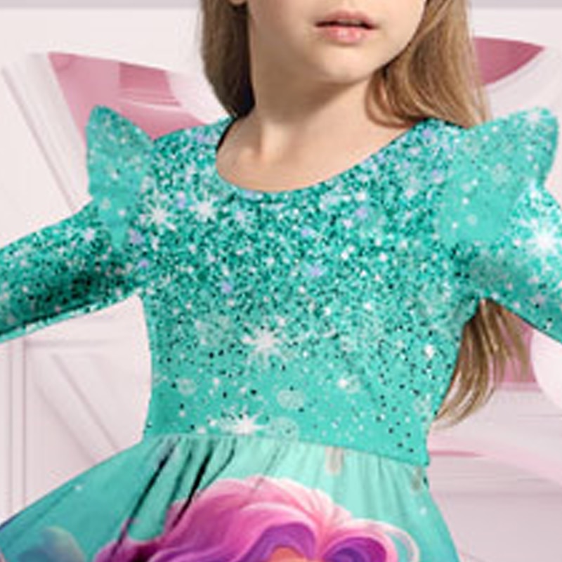 Girls' 3D Mermaid Ruffle Dress Long Sleeve 3D Print Fall Winter Vacation Sports & Outdoor Daily Cute Casual Beautiful Kids 3-12 Years Casual Dress A Line Dress Above Knee Regular Fit4