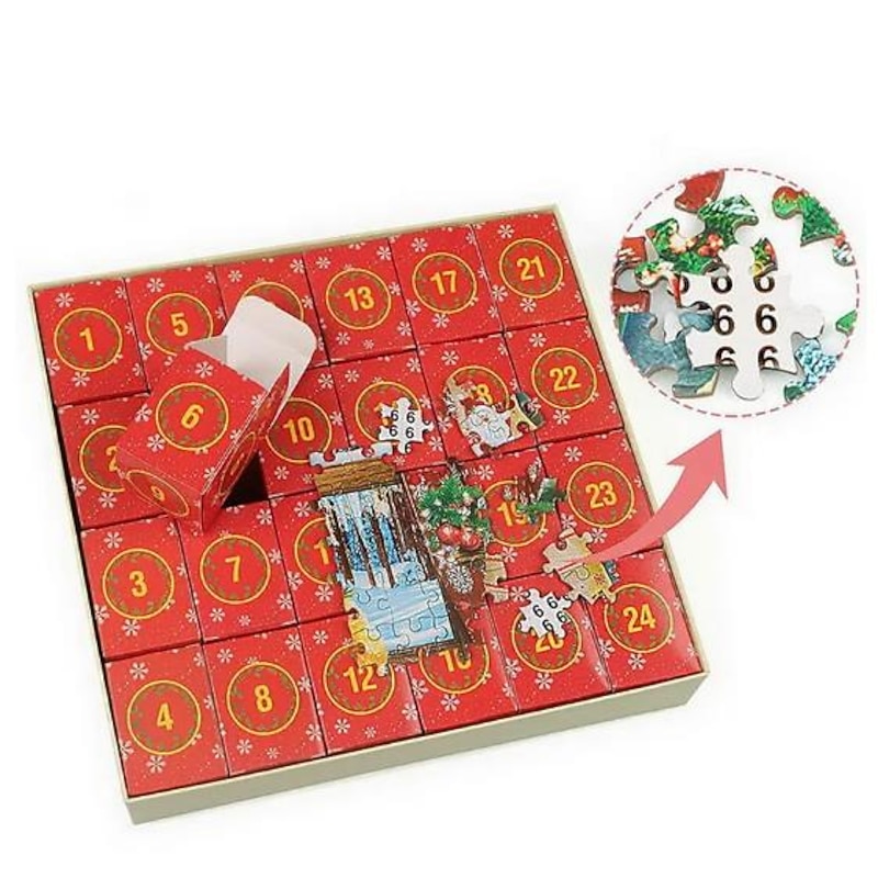 24 Days of Advent Calendar24 Grid Christmas Puzzle Blind Box Countdown Calendar Box 1008 Pieces Of Paper Decompression Toys For Export Only for Christmas Gifts2