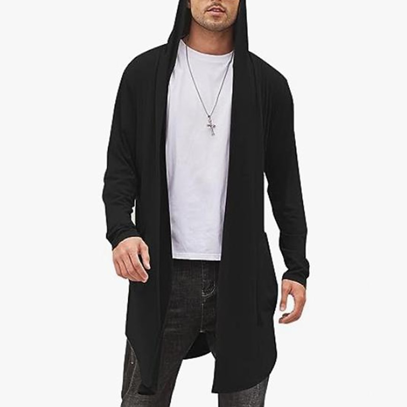 Men's Cardigan Knitwear Ribbed Knit Tunic Pocket Knitted Plain Hooded Warm Ups Modern Contemporary Daily Wear Going out Clothing Apparel Winter Black M L XL