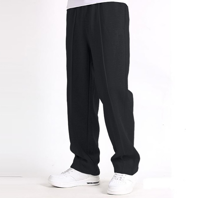 Men's Fleece Pants Sweatpants Joggers Wide Leg Sweatpants Trousers Pocket Elastic Waist Plain Comfort Breathable Outdoor Daily Going out Casual Big and Tall Black Light Grey2