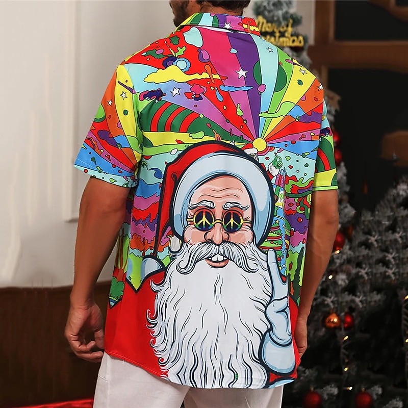 Christmas Men's Santa Claus Printed Shirts Santa Claus Hippie Outdoor Street Fall Turndown Short Sleeve Purple S M L Shirt3