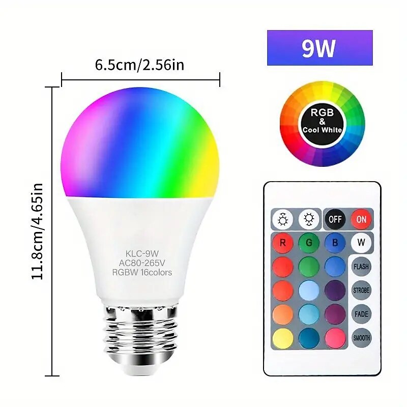 1pc LED Smart Remote Control Bulb RGBWhite 16 Colors Lights 9W 110V Flash Function For Room Decoration Lights Live Lighting Atmosphere Lights2