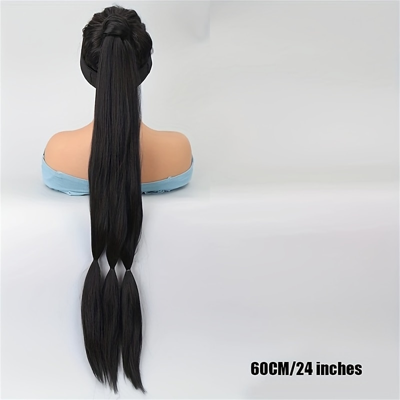 Long Braided Ponytail Extension With Elastic Hair Tie Straight Sleek Wrap Around Braid Hair Extensions Ponytail, DIY Natural Soft Synthetic Hair Piece For Women Daily Wear4