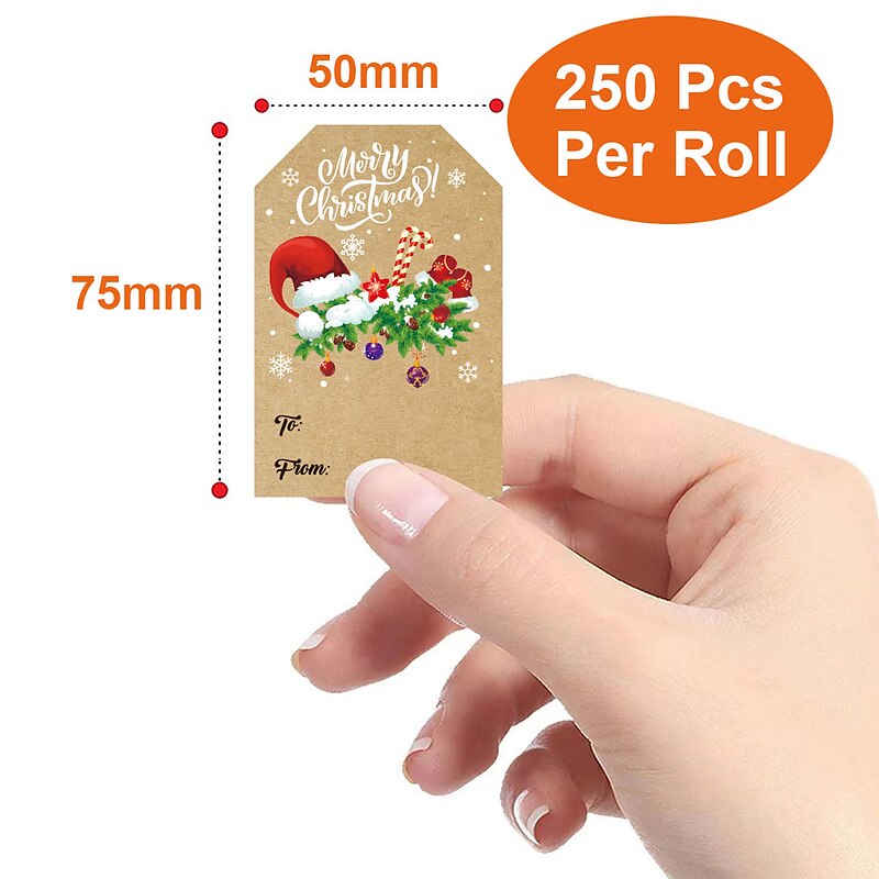 Christmas Gift Tags Stickers,Self Adhesive Gift Tags Stickers,Decorative Kraft Color Stickers for Holiday Presents,Gift Tags for Christmas Presents,Writable Label for Xmas Holiday Present4