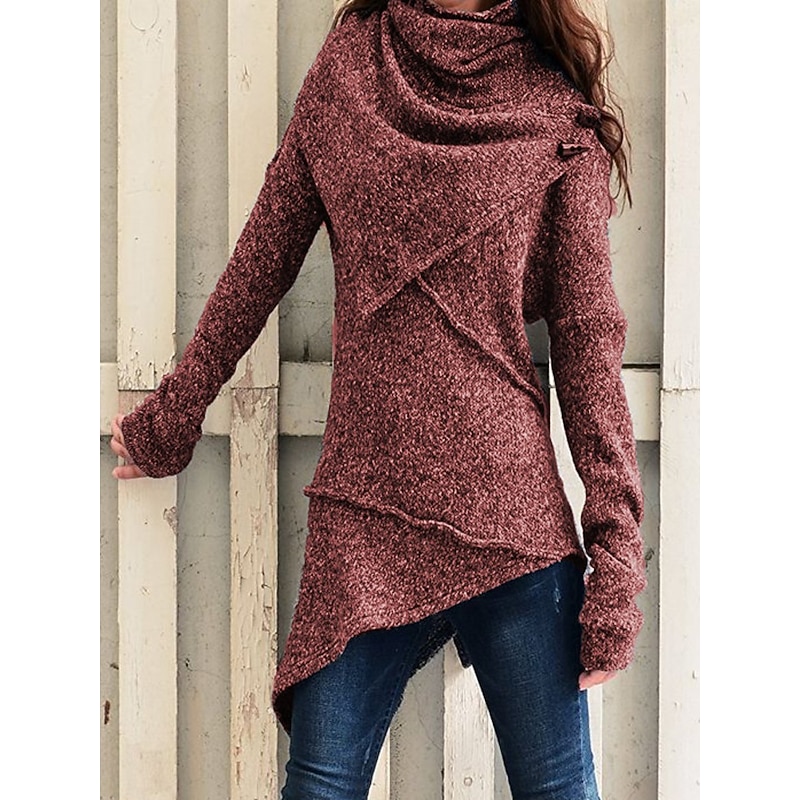 Women's Sweatshirt Pullover Fashion Solid Color Street Casual Turtleneck High Neck Long Sleeve Black Wine Blue Khaki Gray Fall & Winter2