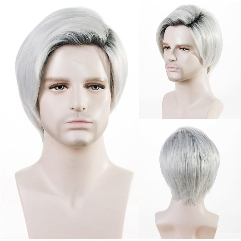 Men Short Straight Wig Heat Resistant Synthetic  Wig  for Male Fleeciness Realistic Natural Headgear Wigs Ombre Grey /Brown /Blonde4