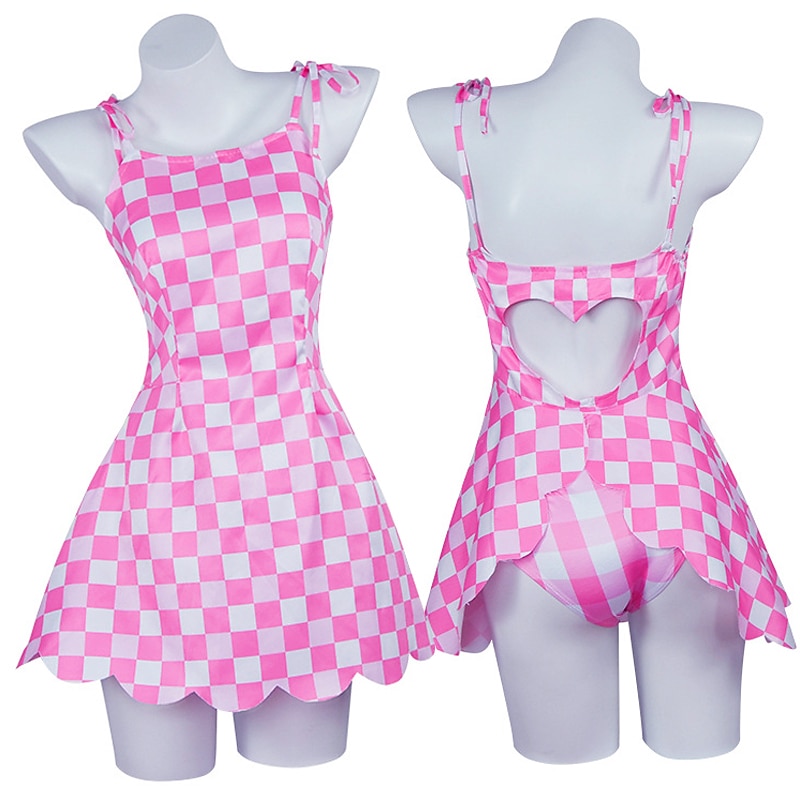 Doll Movie Outfits Hot Pink Bikini Swimwear Blond Wigs Cosplay Costume for Girls Women Pink Gingham Dress Y2K Retro Vintage Beach Vacation Daily Wear Halloween Carnival3