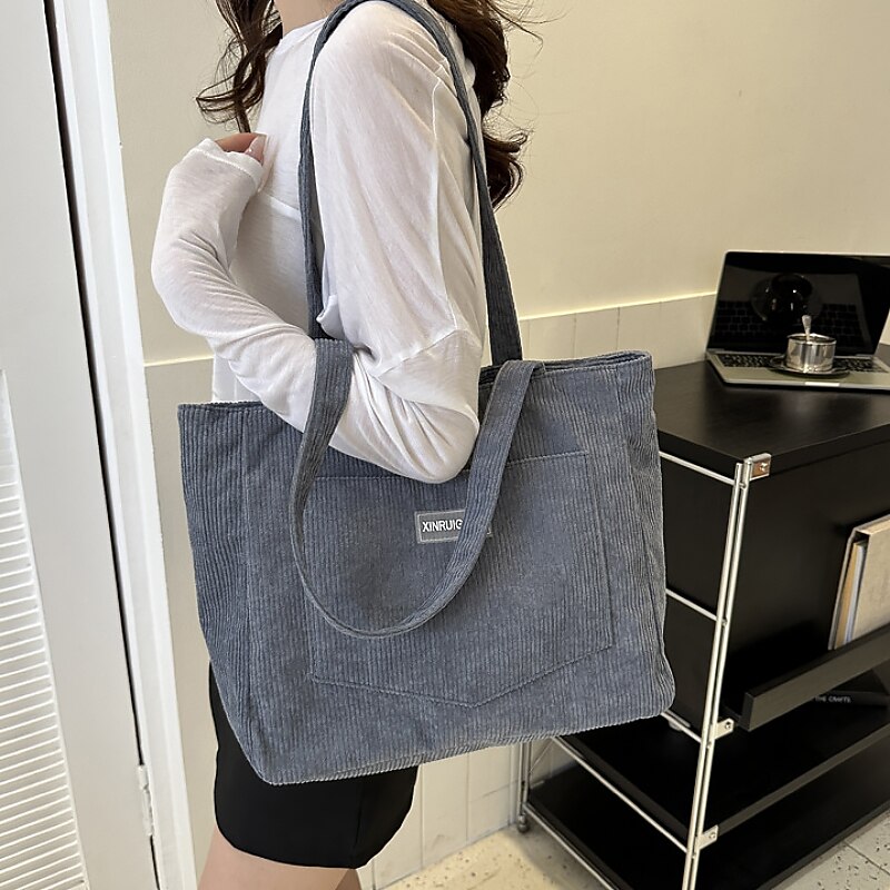Women's Tote Shoulder Bag Hobo Bag Corduroy Outdoor Shopping Daily Large Capacity Lightweight Durable Solid Color Black White Brown2