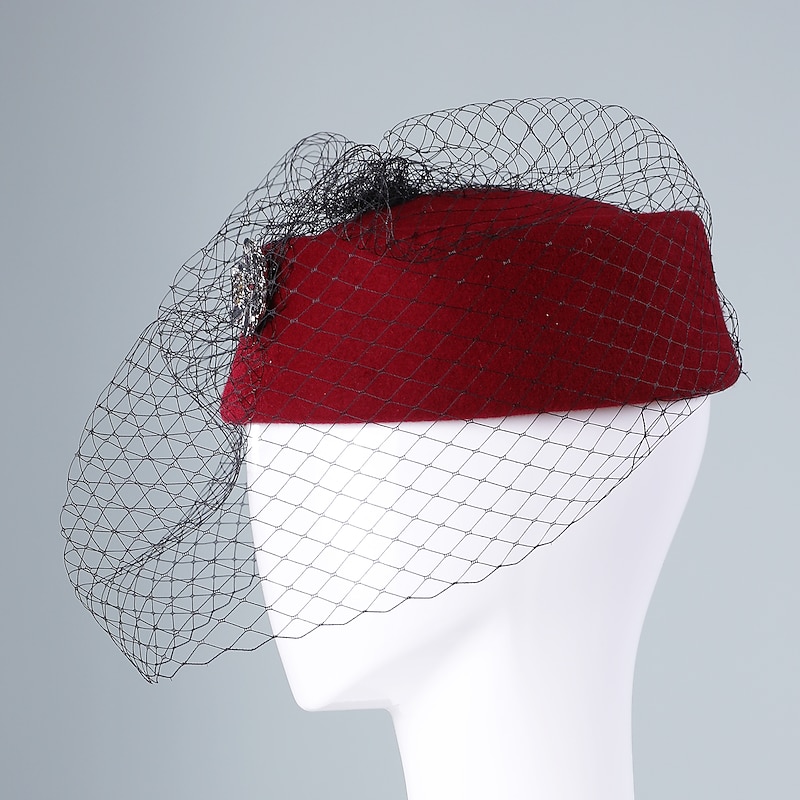 Hats 100% Wool Beret Hat Fedora Hat Tea Party Cocktail Elegant Wedding With Rhinestone Pure Color Headpiece Headwear2