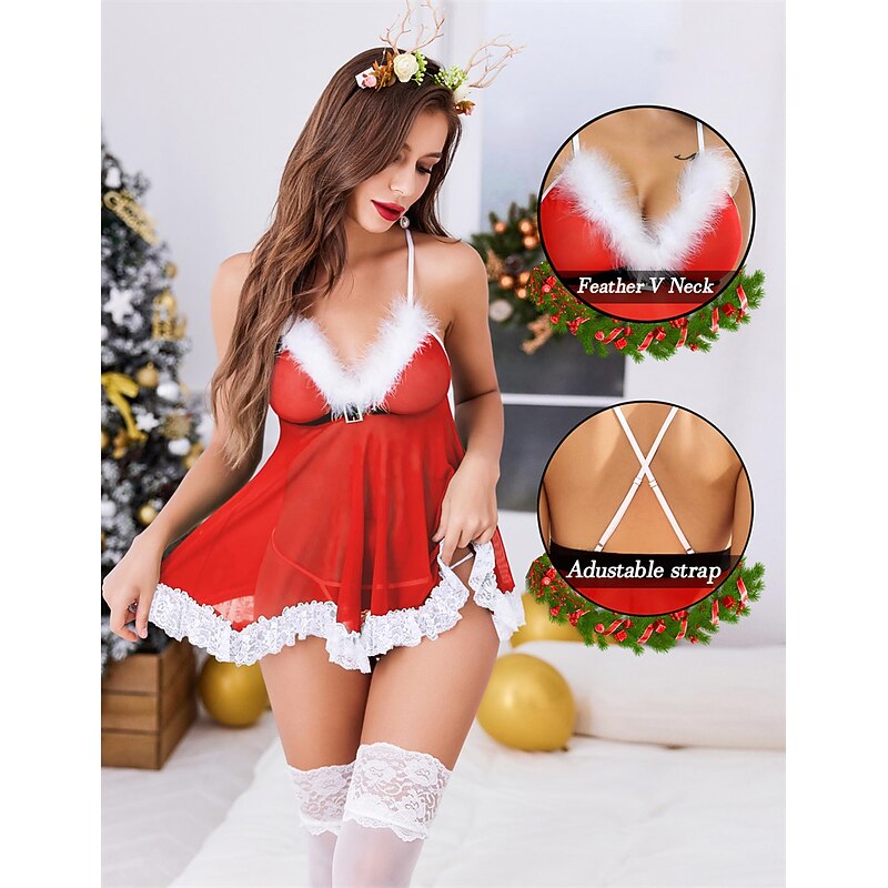 Santa Claus Mrs.Claus Christmas Pajamas Sexy Christmas Costumes Women's Christmas Lingerie Adults' Christmas New Year Christmas Eve Home Wear Dress3