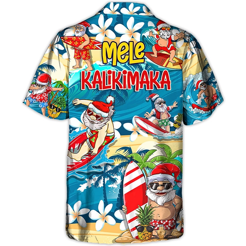 Christmas Men's Funny Christmas Printed Shirts Floral Santa Claus Hawaiian Casual Outdoor Street Fall Turndown Short Sleeve Blue S M L Shirt2