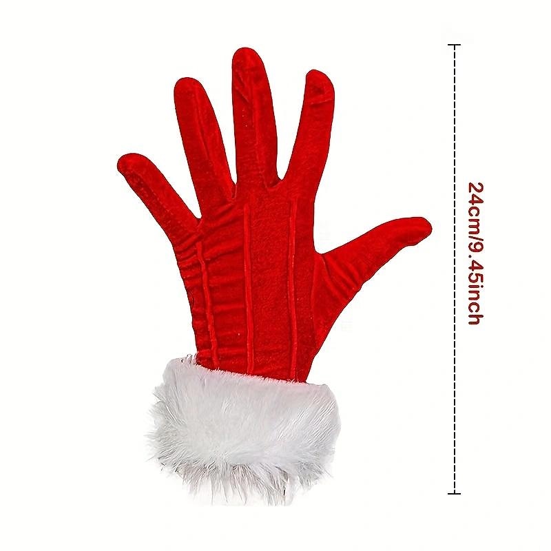 Christmas Red Short Gloves Santa Calus Mrs.Calus Party Decoration Velvet with White Faux Fur Accessories New Years Cosplay Costume4