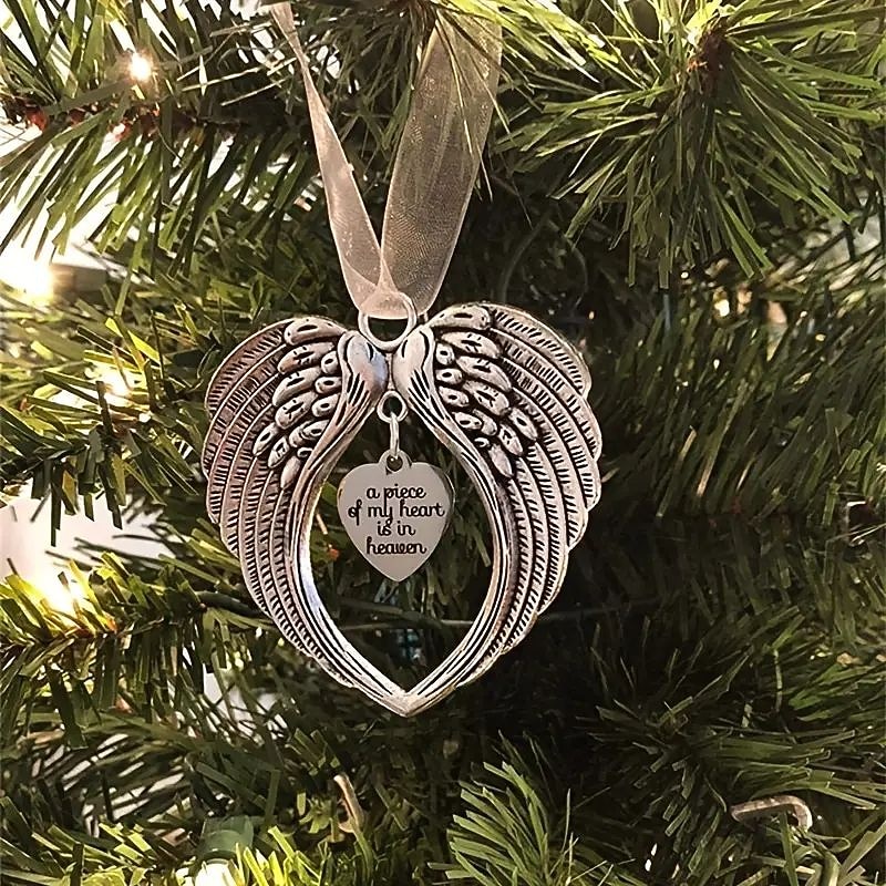 Angel Wings Christmas Ornament with Lanyard Style Memorial Decoration for Tree Sympathy Gift Loved Ones in Silver2