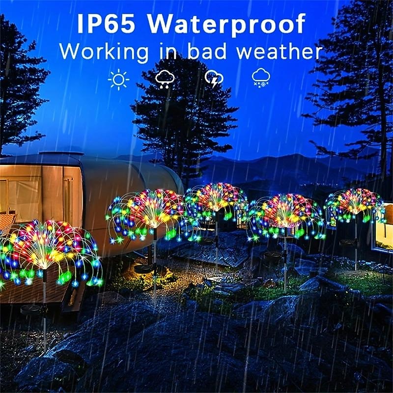 1pc, 200/150/120/90 LED Solar Outdoor Fireworks Lights 8 Modes Waterproof Fairy Lights DIY Decor Solar Lawn Lights for Pathway Garden Patio Yard Party Wedding Holiday Christmas Decoration