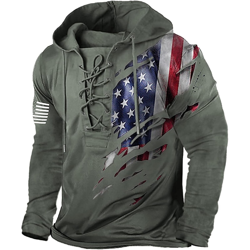 Men's American US Flag Hoodie Hoodies Sweatshirt Fashion Daily Long Sleeve Hooded Vacation Going out Streetwear Black Grey Black Print Spring &  Fall Designer3