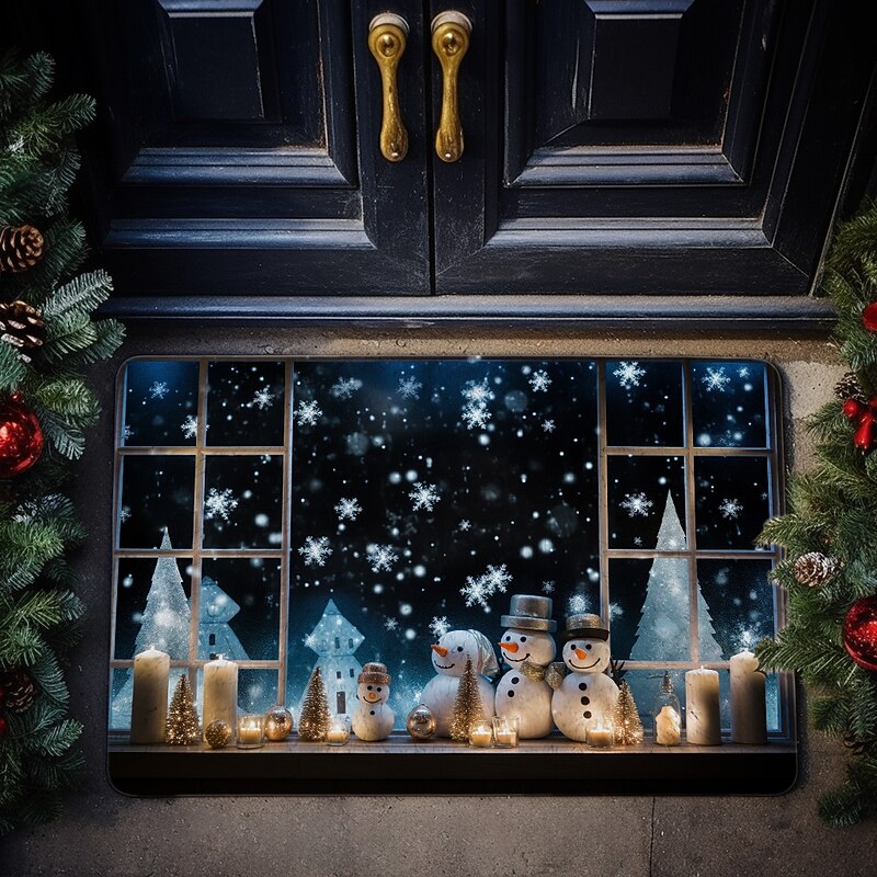 Christmas Decorations Snowman Blue Doormat Xmas Non-Slip Oil Proof Rug Indoor Outdoor Mat Bedroom Decor Bathroom Mat Entrance Rug Door Mat3