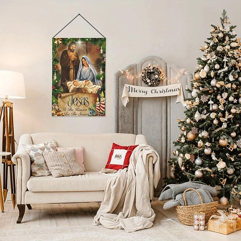 Jesus Is The Reason For The Season Garden Flag, Jesus Garden Flag Banner, Double Sided Jesus Vertical Flag for Outside, Farmhouse Yard Outdoor Christmas Decor3