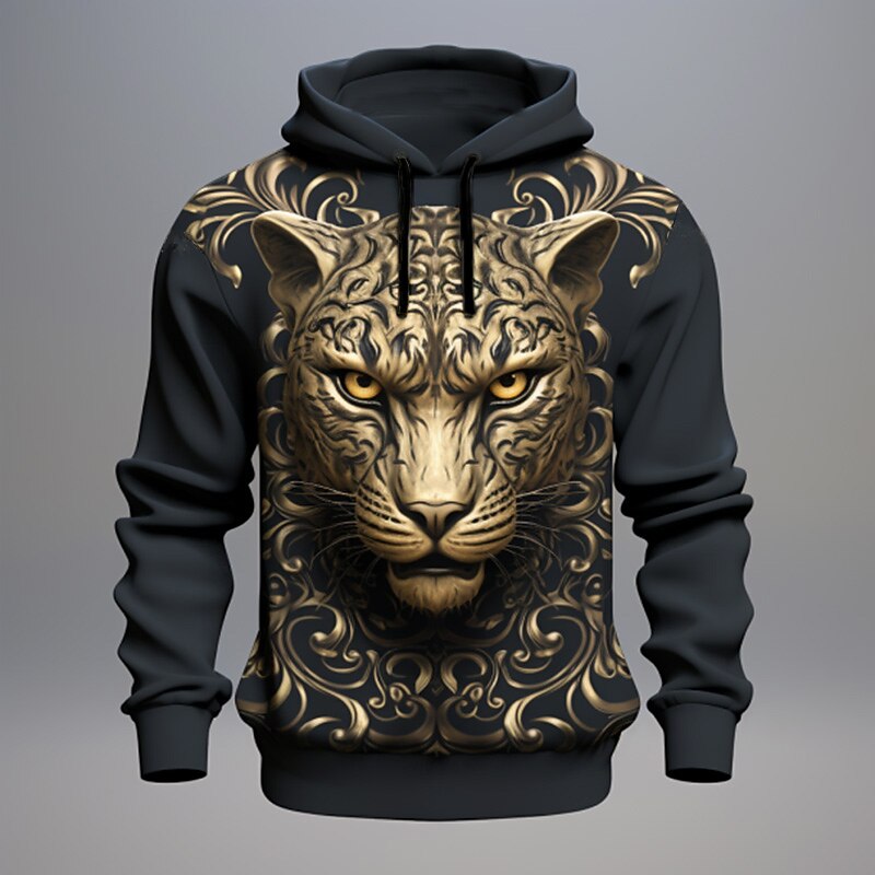 Men's Graphic Tiger Hoodie Hoodies Sweatshirt Fashion Daily Long Sleeve Hooded Vacation Sports Outdoor Holiday Black Print Front Pocket Spring &  Fall Designer - Main Image