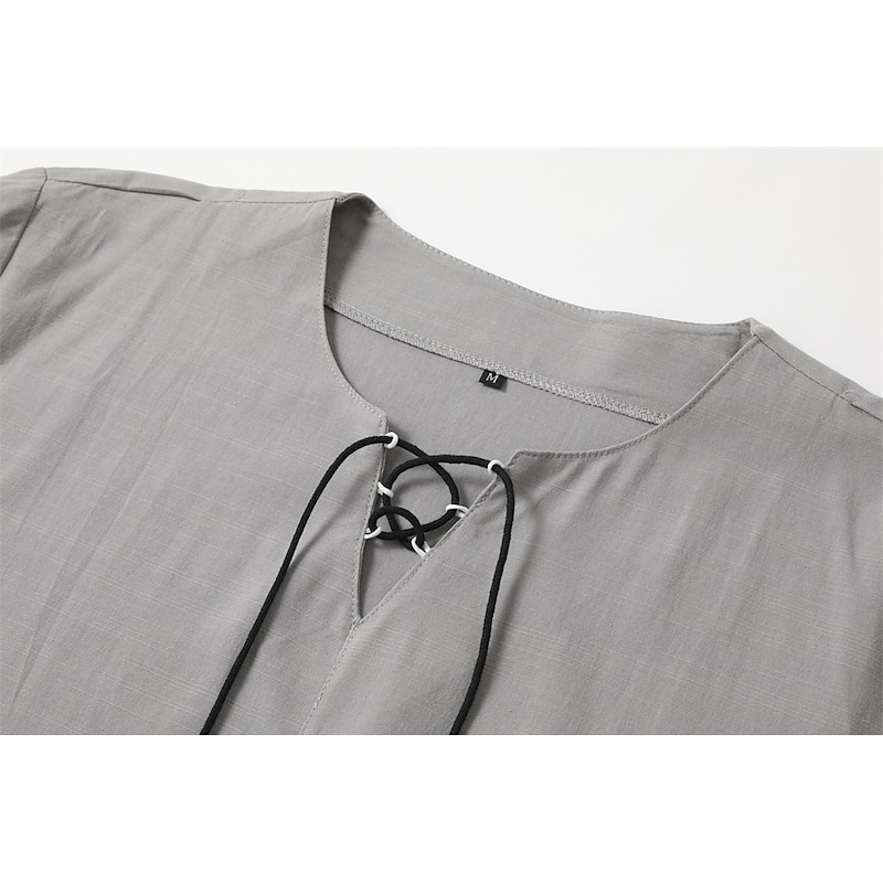 Men's Linen Shirt Renaissance Festival Viking Style Summer Shirt Beach Wear Maroon Black White Pink Long Sleeve Solid Color Collarless Outdoor Street Clothing Apparel3