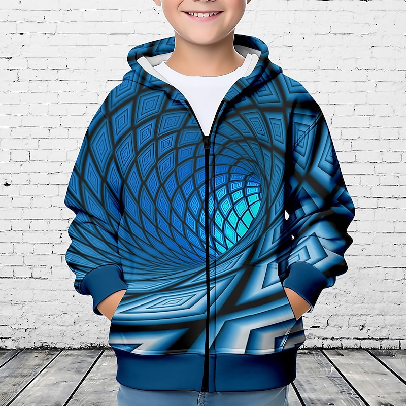 Boys 3D Graphic Hoodie Coat Outerwear Long Sleeve 3D Print Fall Winter Fashion Streetwear Cool Polyester Kids 3-12 Years Outdoor Casual Daily Regular Fit2