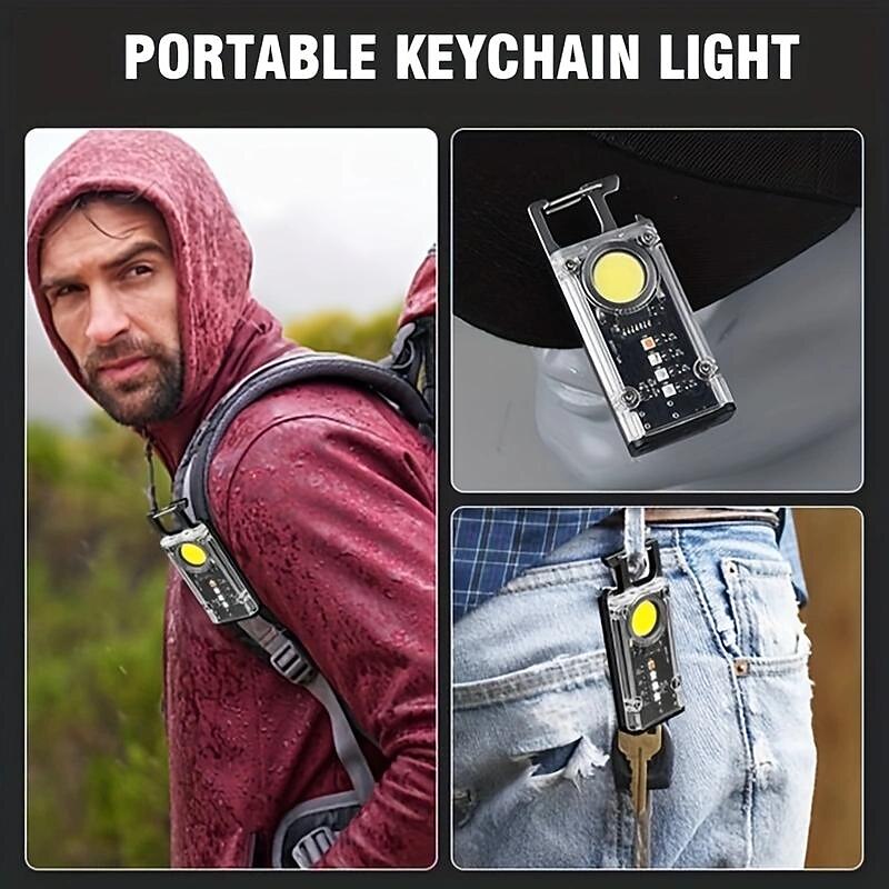 Multifunctional Keychain Light with Hook - USB Rechargeable Mini Flashlight & Work Ligh UV Black Light for Home,Outdoor, Camping, Running and Fishing 1/2pcs2